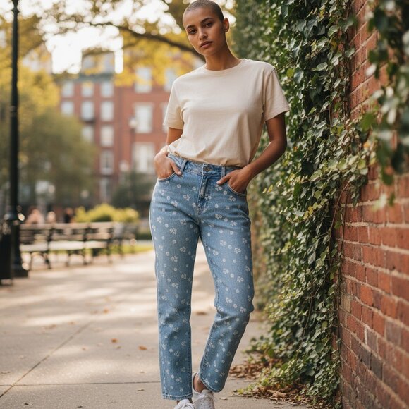 Free People Acid Wash Print Floral Low RIse Jeans Sz 31 - Picture 1 of 9